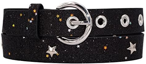 EANAGO Gürtel >SUPERSTAR< für Kinder (3-12 Jahre, Taillenumfang 52-67 cm, Gürtelmaß 60 cm) - moderner Glitzergürtel mt Sternnieten für Mädchen - Kindergürtel - Mädchengürtel