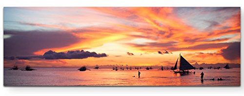 Paul Sinus Art Leinwandbilder | Bilder Leinwand 120x40cm Segelboot im Sonnenuntergang – Philippinen