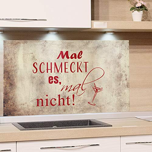 GRAZDesign Spritzschutz Küche braun - Spruch Mal schmeckt es, mal Nicht - Glasrückwand Rückwand Küchenrückwand aus ESG Glas 60x60cm