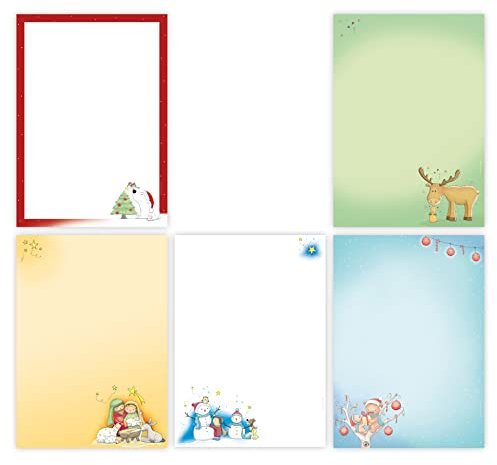 Weihnachtsbriefpapier MIX 5x10 Blatt DIN A4 für Kinder/Motivpapier Briefpapier Weihnachten
