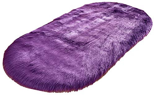 HotYou Faux Lammfell Schaffell Teppich Ellipse Kunstfell Dekofell Lammfellimitat Teppich Longhair Fell Nachahmung Wolle Bettvorleger Sofa Matte,Lila,70 * 150CM
