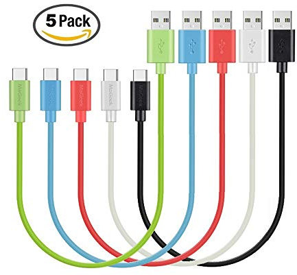 MaGeek® [Paquete de 5 0,3m Corto Cables USB Tipo C (USB-C) a USB 2.0 para Samsung Galaxy S9, S8, Nexus 6P, LG G6, nuevo MacBook, Google Pixel XL, OnePlus2 y más (5 Colores)