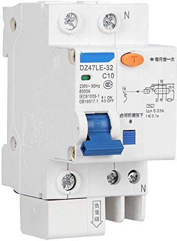 DZ47LE-32 Interruttore Automatico Differenziale 1P+N C10 10A Protezione da Cortocircuito su Dispersione di Corrente 6kA 230V