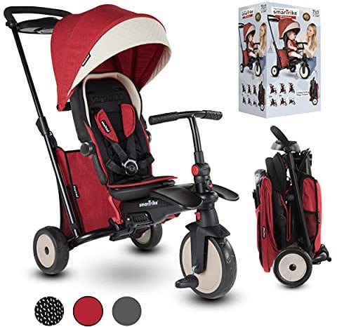 Smart Trike STR5 Dreirad faltbar Kinder mit Zertifizierung Kinderwagen für 1,2,3 Jahre – Dreirad mit Mehreren Schritten 7 in 1 (rot)