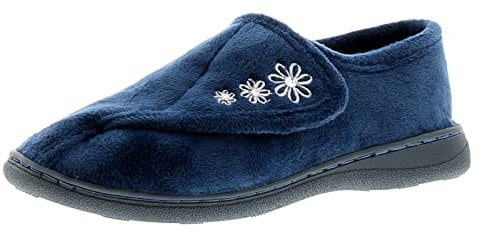 Strollers Womens Slippers - Orthopedic Slippers for Women, Extra Wide Footwear for Swollen Feet Ladies,Touch Fastening Non slip Diabetic Shoes with, Comfortable Fit for Elderly Navy 7 UK