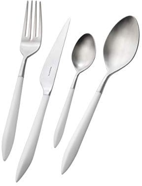 BUGATTI, Ares, 4-teiliges Besteckset aus 18/10 Edelstahl und weißem Griff (weiß), Set für 1 Person, bestehend aus Löffel, Gabel, Messer und Kaffeelöffel