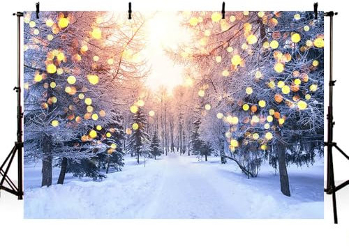 MEHOFOND 2,1x1,5 m Winter weiße Schnee Szene Hintergrund Wunderland Schneeflocke Gold Glitter Wald Fotografie Hintergrund Bokeh Weihnachts Feier Dekoration Banner Kinder Porträt Poster Fotostudio