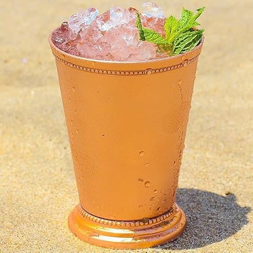 PARIJAT HANDICRAFT Kupferbecher – Becher aus 100 % reinem Kupfer für Moscow Mules, wunderschön handgefertigt, Fassungsvermögen: 340 ml, handgefertigte, geprägte Minz-Julep-Becher.