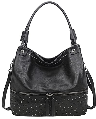 NIYUTA® Damen handtaschen Retro Niet Schultertaschen PU Leder weiche Haut Shopper Umhängetaschen Schwarz