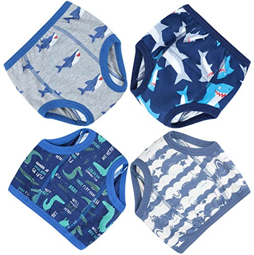 FLYISH DIRECT Potty Training Pants, Boys Training Pants 4 Years, 100% Cotton Toddler Training Pants Shark, 4 Packs
