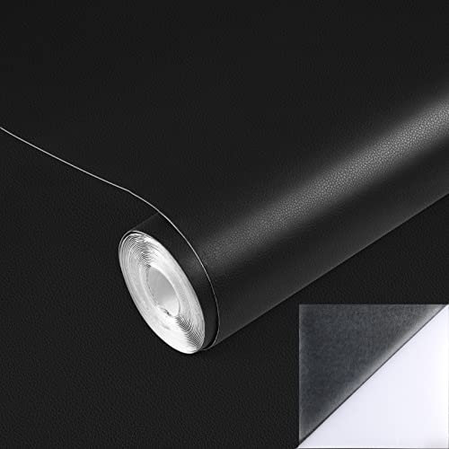 Oxdigi Selbstklebende PU Lederfolie, Lederoptik Möbelfolie Leder Reparatur Folie für Ledermöbel Wand Sofa Autositz, Dekofolie Klebefolie Möbel, Wasserfest Lederflicken 44x200 cm Schwarz