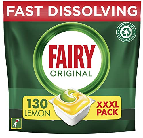 Fairy Original All in One Dishwasher Tablets, Lemon, 130 Capsules, Effective Even On Dried-On Grease