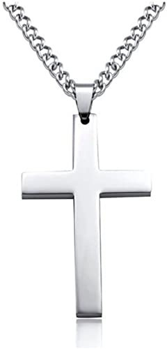 Fashion Base Cross Necklace for Men, Stainless Steel Silver Cross Pendant Necklace for Boys Cross Chain for Mens Christian Religious Gift (Silver)