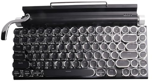 Whisverse Retro Typewriter Keyboard Wireless USB Mechanical Punk Keycaps for Desktop PC/Laptop/Phone-Black
