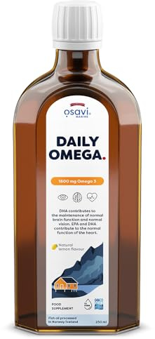 Osavi - Daily Omega | Flüssiges Fischöl mit 1600 mg Omega-3 - Hochdosierte EPA & DHA Kombination mit natürlichem Zitronengeschmack | 1600 mg - 250 ml