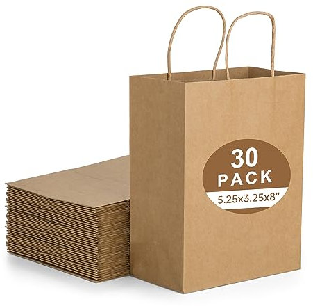 30 Stück Braun Papiertüten Bunt,Geschenktüten,Spielzeug Candy Tüten mit Henkel,Kraftpapier Tüten fur Kindergeburtstag,Hochzeiten,WeihnachtenPartys