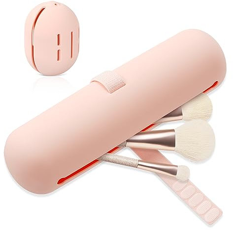 Porta Pennelli da Trucco da Viaggio, Custodia Porta Pennelli da Trucco, Porta Pennelli Make Up da Viaggio in Silicone, Organizer da Viaggio con Stoccaggio Della Spugna di Trucco (Rose)