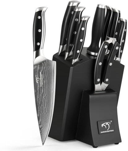 NANFANG BROTHERS Set di Coltelli Da Cucina Affilatura Per Set Ddi Coltelli Da Chef Con Ceppo, cColtello Professionale Damasco Coltello da in Acciaio Inossidabile Nero