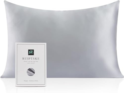 Kissenbezug aus Seide, 100 % Seide, 22 Momme, Öko-TEX®-zertifiziert, Vorteile für Haar und Haut, Anti-Aging, Anti-Staubmilben, 40 x 60 cm, Grau)