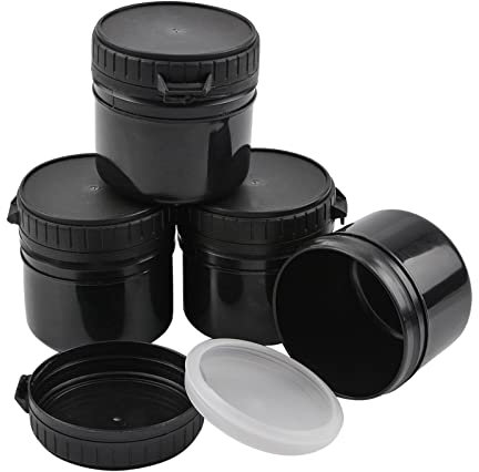 WANDIC Barattoli di plastica per Vernice, 4 Pezzi, 200 ml, Colore Nero, Vuoti, con Coperchio ermetico, per Rivestimenti, inchiostri, Campioni chimici e sapori