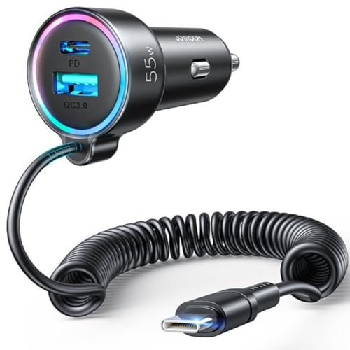 Auto-Schnellladegerät 3 in 1 mit USB-Typ-C-Kabel 1,5 m 55 W schwarz (JR-CL07)