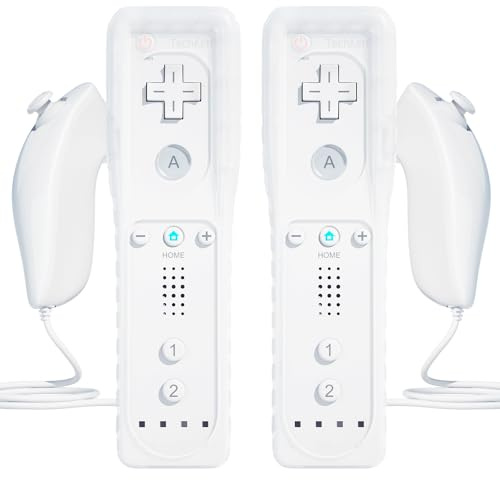 TechKen 2 Pcs Remote Controller for Wii, Remote Game Controllers Compatible with Wii Remote Nunchuck Replacement (White)