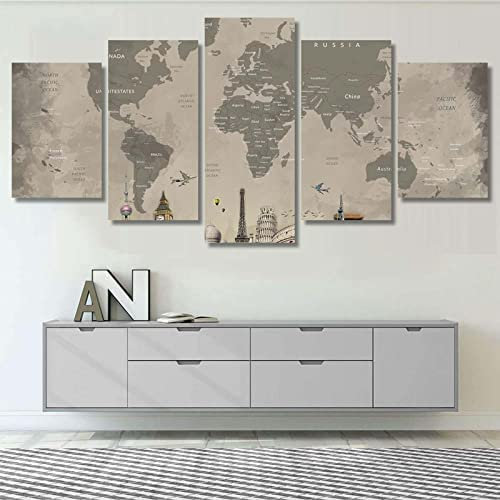 Leinwand Wandkunst, 5 Stück Weltkarte Ohne Rahmen 150 X 80 Cm Malerei Hd Poster Ölgemälde Kunst Auf Leinwand Wandbilder For Wohnzimmer Esszimmer Hauptdekoration Leinwand Gemälde