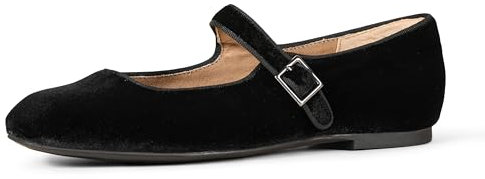 Amazon Essentials Women's Mary Jane Ballet Flats, Black Velvet, 7 UK