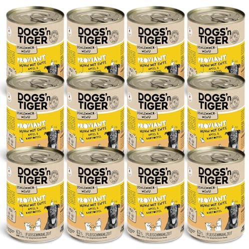 Dogs’n Tiger Adult Hundefutter, Proviant, Hundenassfutter mit Huhn, Ente, Apfel & Kartoffeln - ohne Getreide, Zuckerzusatz, künstliche Konservierungsstoffe, optimale Verträglichkeit, 12x 400g