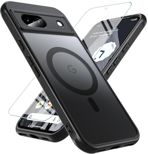 OWKEY für Google Pixel 8A 5G Hülle, Magnetisch Google Pixel 8A Handyhülle für MagSafe mit Schutz Glas Dünn Militärschutz Schutzhülle Case für Google Pixel 8A (Schwarz)