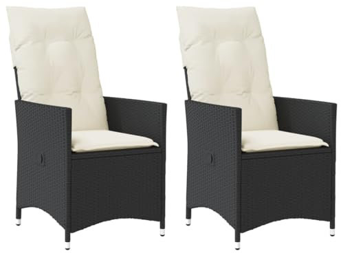 vidaXL Chaises inclinables de Jardin Lot de 2 et Coussins Noir rotin, Fauteuil de Jardin inclinable, Fauteuil inclinable de Jardin, Chaise inclinable d'extérieur