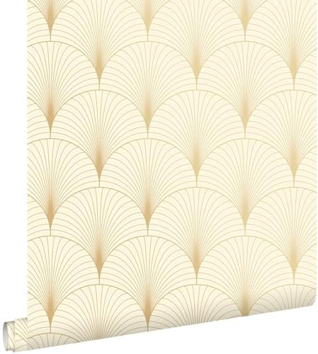 ESTAhome Tapete Art Decó Muster Beige und Gold - 139458 - 0,53 x 10,05 m