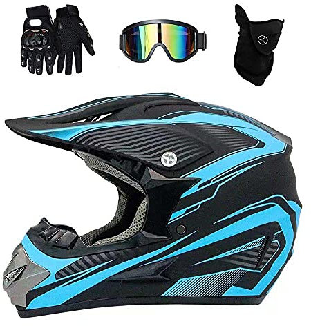 Jeunesse Enfant Casque de Motocross, Unisexe Intégral Hors Route Rue Courses VTT Casque de Moto, Downhill Enduro VTT BMX Dirt Bike Accident Casque, avec Lunettes Gants Masque(Gris,S/52-53CM)