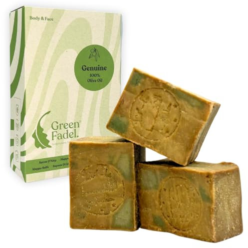GREEN FADEL Aleppo Seife Original 3 x 200g (Genuine) Aleppo Seife 100% Olivenöl, Olivenölseife, Kernseife Naturseife, Aleppo Soap, Handgemacht, Vegan