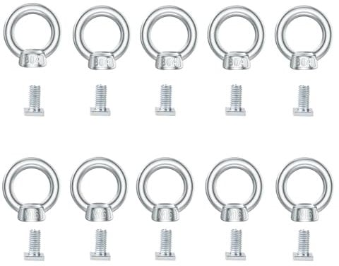 10 pcs Stainless Steel Lifting Eye Nut M6, Ring Nut M6 with 10 pcs Lifting Eye Bolt, Ring Bolts And Nuts, Heavy Duty Eye Bolt, Shoulder Nuts for Industry, Construction