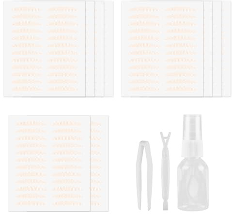 240PCS Eyelid Eyelid Lift Strips, Invisible Water Activated Natural Eyelid Lifter Strips, Breathable Double Eyelid Sticker, Mesh Eye Lift Tape with Fork Rods Tweezers and Spray Tool for Droopy Lids