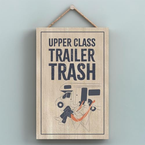 Global Designs Camping Trailer Trash Humorous Hobby Typography Wooden Hanging Plaque
