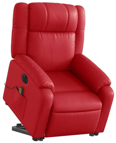 vidaXL Massagesessel, Sessel mit Aufstehhilfe Elektrisch, Relaxsessel mit Liegefunktion Vibrationsfunktion, Fernsehsessel Liegesessel Aufstehsessel, Rot Kunstleder