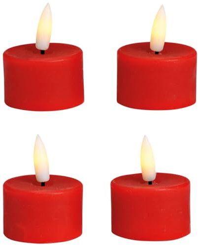 matches21 HOME & HOBBY LED Teelichter 4er Set aus Wachs mit Timerfunktion - Kerze realistisch flackernde Flamme warmweiß Ø 4 x 4 cm - Elektrische Wachskerze in Rot als gemütliche Tischdeko
