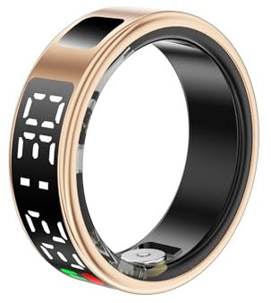 Smart Ring mit LED-Anzeige, Smart Ring Fitness-Tracker, IP68 Wasserdichter Fitness- und Schlaf-Tracker für Damen und Herren mit Ladehülle, APP für Android, Gold (#11)