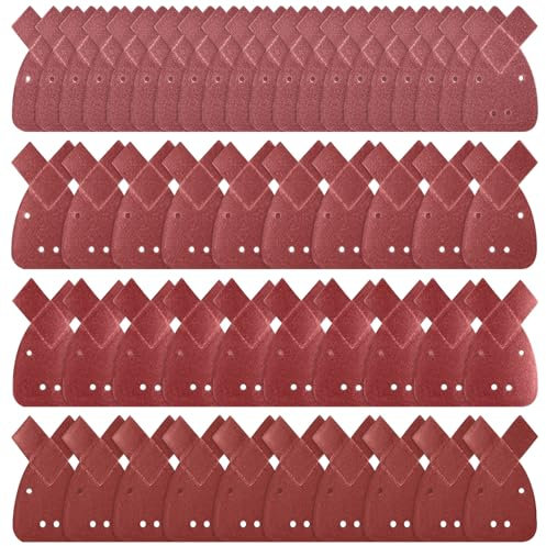 Black and Decker Mouse Sander Pads, 50pcs Mouse Sanding Sheets 40/60/ 80/120 Grits with Extra 2 Tips for Replacement, 4 Holes Sanding Sheets Fit Black and Decker Detail Palm Sander