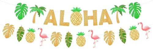 DazzJoy Hawaii Deko Aloha Girlande, Hawaii Party Deko Banner, Flamingo Deko, Ananas Deko, Beach Party Deko, Sommer Pool Party Deko Girlanden, Gartenparty Deko Draußen Sommer, Dschungel Deko Geburtstag