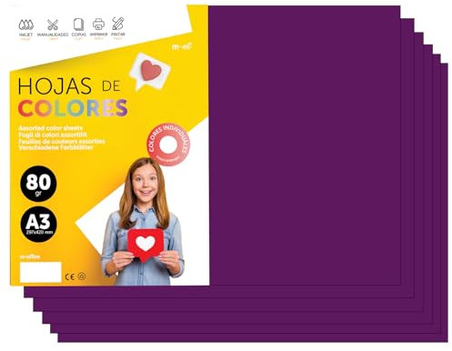 Buntes Papier A3 80g für Drucker & Basteln, Farbige Blätter für Kinder, Kreativprojekte, Karten & Schule M-office (50 Blatt, Violett)