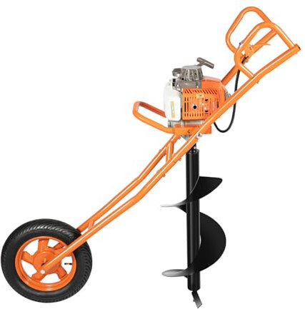 Jolre 63CC Tarière à essence 2 temps avec brouette, 3 CV, kit de tarière pour fraisage de tranchée, diamètre de foret 300 mm (orange)