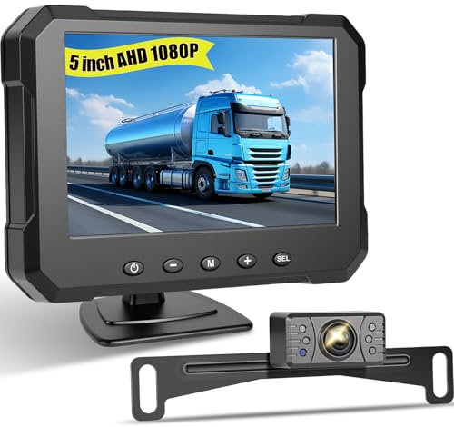 NHOPEEW 5 Zoll Kamera Monitor Kit mit 1080P Rückfahrkamera - IP69 Wasserdicht/Super IR Nachtsicht/DIY Rückfahrkamera/Weitwinkel - Monitor Kit für Trucks/Bus/Trailer/Wohnmobile