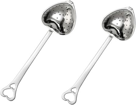 2Pcs Silver Tea Strainers for Loose Tea Tea Infuser Heart Shaped Tea Filter Set Long Spoon Kitchen Mugs Diffuser with Handle Infuser Filter Spoon,for Home and Kitchen