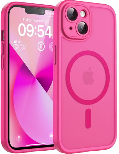 TOCOL Cover Magnetica per iPhone 13 6,1 Pollic, Compatibile con MagSafe, Protezione Fotocamera Integrata, Custodia Antiurto Traslucida Opaca, Rosa Caldo