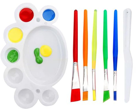 7-Piece Kids Painting Brushes Set with Palette, Scraper & 5 Colorful Brushes, Kids Paint Creative Art Tools for Children Beginners Idea for Boys and Girls