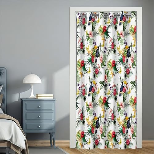 Mateju Türvorhang, Tukan-Druck Vorhänge, Verdunklungsvorhänge, Vorhang Blickdicht, Gardinen mit ösen, Türvorhang mit Vorhangseil für Falttür, Schrankvorhang,Raumteiler Küchentür (Tukan,80x180cm)