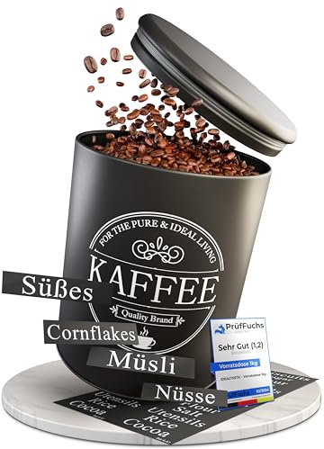 IDEALTASTIC® Premium Vorratsdose I kaffeedose luftdicht [1KG] Bohnen & Zuckerdose | Robuster Vorratsbehälter mit flexiblen Inhaltstickern | Zucker, Kaffee, Müsli Aufbewahrung & mehr